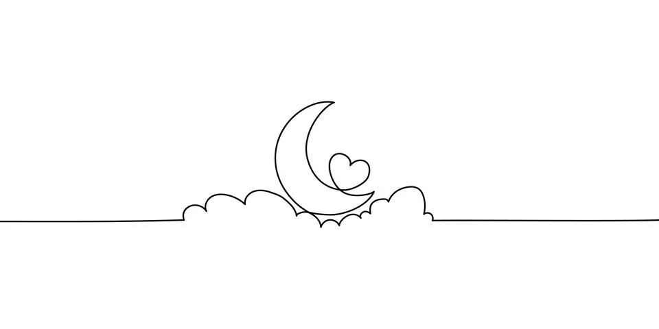 Line moon ramadan art continuous eid one sleep night drawing. line moon ramadan Stock Illustration