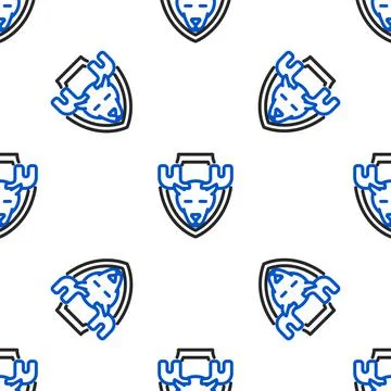 Line Moose head on shield icon isolated seamless pattern on white background Stock Illustration