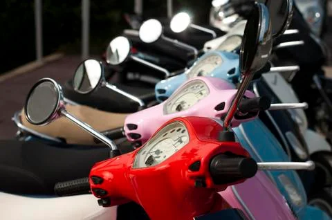 A line of mopeds/scooters Stock Photos
