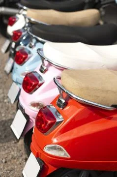 A line of mopeds/scooters Stock Photos