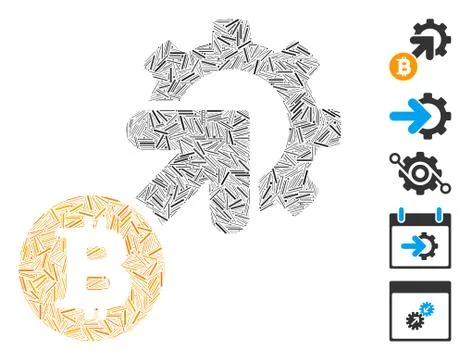 Line Mosaic Bitcoin Integration Cog Icon Stock-Illustration