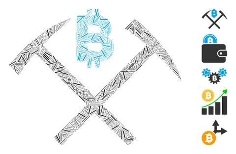 Line Mosaic Bitcoin Mining Hammers Icon イラスト素材