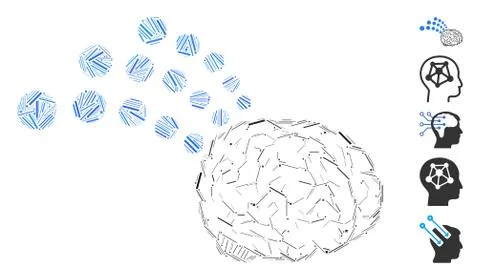 Line Mosaic Brain Radio Interface Icon Stock Illustration