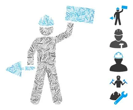 Line Mosaic Brickwork Builder Icon Stock Illustration