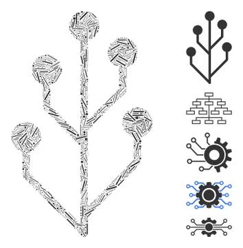 Line Mosaic Circuit Tree Icon 스톡 일러스트