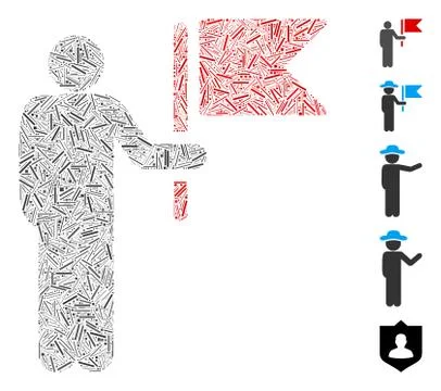 Line Mosaic Commander with Flag Icon Stock Illustration