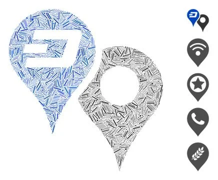 Line Mosaic Dashcoin Map Pointers Icon Stock Illustration