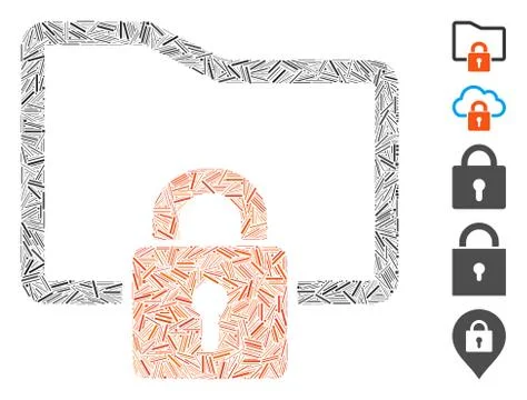 Line Mosaic Folder Locked Icon Stock Illustration