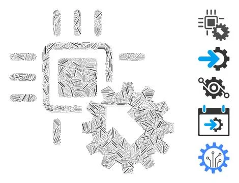 Line Mosaic Hitech Processor and Gear Integration 스톡 일러스트