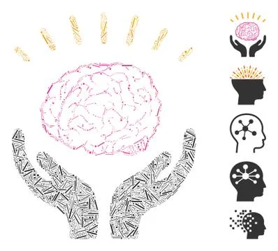 Line Mosaic Human Brain Knowledge Stock Illustration