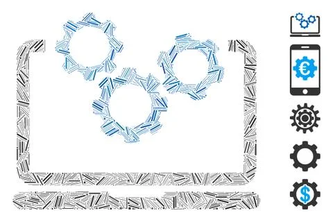 Line Mosaic Laptop and Gears Icon Stock Illustration