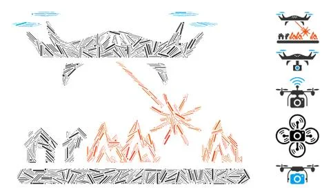 Line Mosaic Laser Drone Attacks Village Icon Illustrazione stock