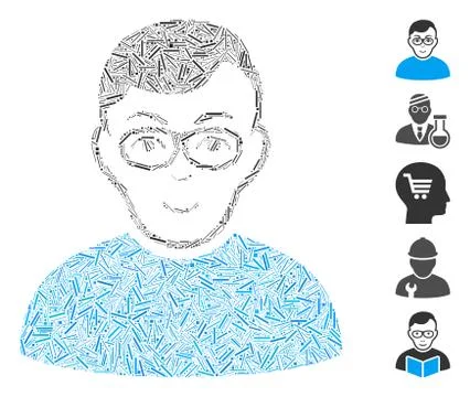 Line Mosaic Nerd Man Icon イラスト素材