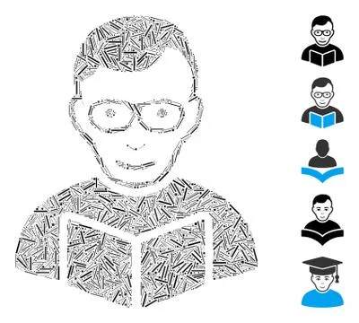 Line Mosaic Reader Icon Stock Illustration