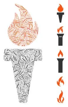 Line Mosaic Torch Fire Icon イラスト素材