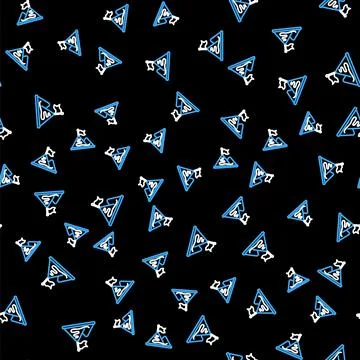 Line Mountains with flag on top icon isolated seamless pattern on black Illustrazione stock