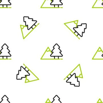 Line Mountains with tree icon isolated seamless pattern on white background 스톡 일러스트