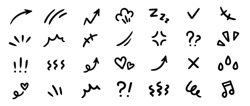 Line movement effect element, cartoon emotion effect decoration icon. Hand drawn Stock Illustration