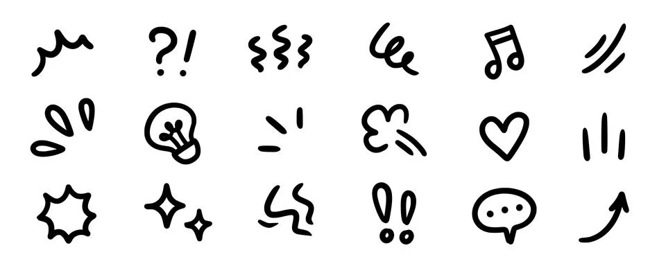 Line movement effect element, cartoon emotion effect decoration icon. Hand drawn Stock Illustration