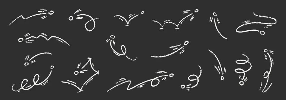 Line Movement Element Chalk Vector Set. Crayon Scribble Pointer Shapes Stock Illustration
