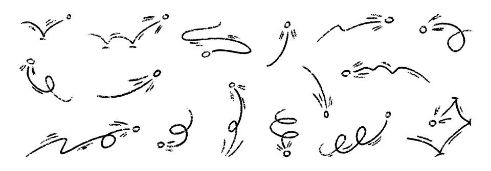 Line Movement Element Crayon Vector Set. Chalk Scribble Pointer Shapes Stock Illustration