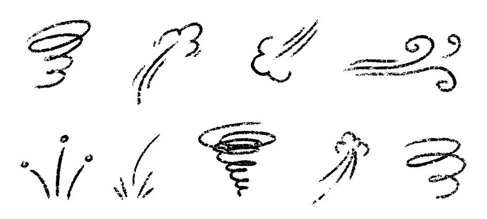 Line Movement Element Crayon Vector Set. Chalk Scribble Pointer Shapes Illustrazione stock