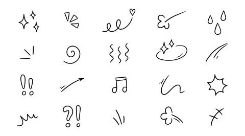 Line movement element, emotion effect decoration icon. Hand drawn doodle line Stock Illustration