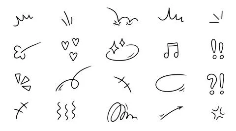 Line movement element, emotion effect decoration icon. Hand drawn doodle line Stock Illustration