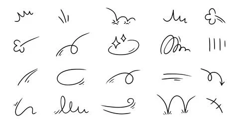 Line movement element, emotion effect decoration icon. Hand drawn doodle line Stock Illustration