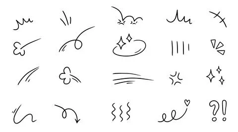 Line movement element, emotion effect decoration icon. Hand drawn doodle line Stock Illustration