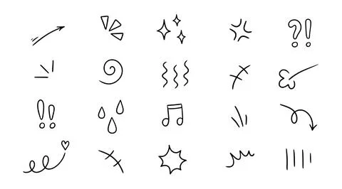 Line movement element, emotion effect decoration icon. Hand drawn doodle line Stock Illustration