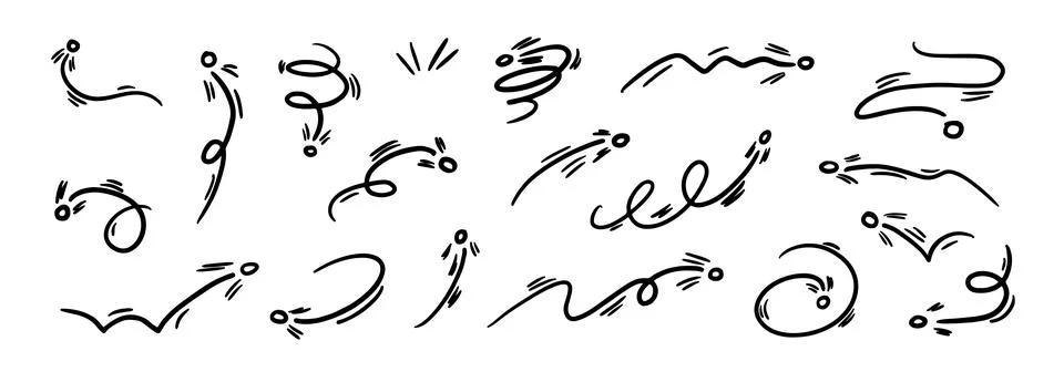 Line Movement Element Pen Vector Set. Chalk Scribble Pointer Shapes Collection Illustrazione stock