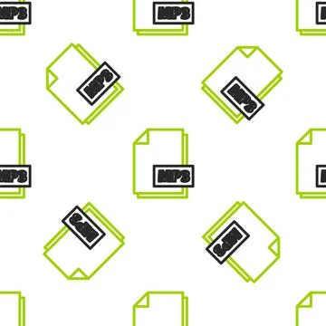 Line MP3 file document. Download mp3 button icon isolated seamless pattern on Stock Illustration