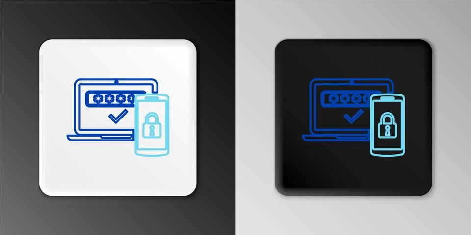 Line Multi factor, two steps authentication icon isolated on grey background Stock Illustration