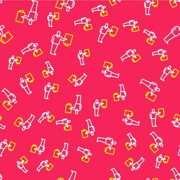 Line Museum guide icon isolated seamless pattern on red background.  Vector Illustrazione stock