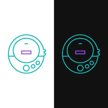 Line Music CD player icon isolated on white and black background. Portable .. Stock Illustration
