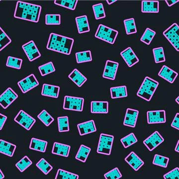 Line Music equalizer icon isolated seamless pattern on black background. Sound Stock Illustration
