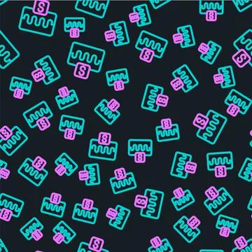 Line Music wave equalizer icon isolated seamless pattern on black background Stock Illustration