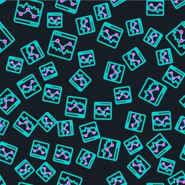 Line Music wave equalizer icon isolated seamless pattern on black background Stock Illustration