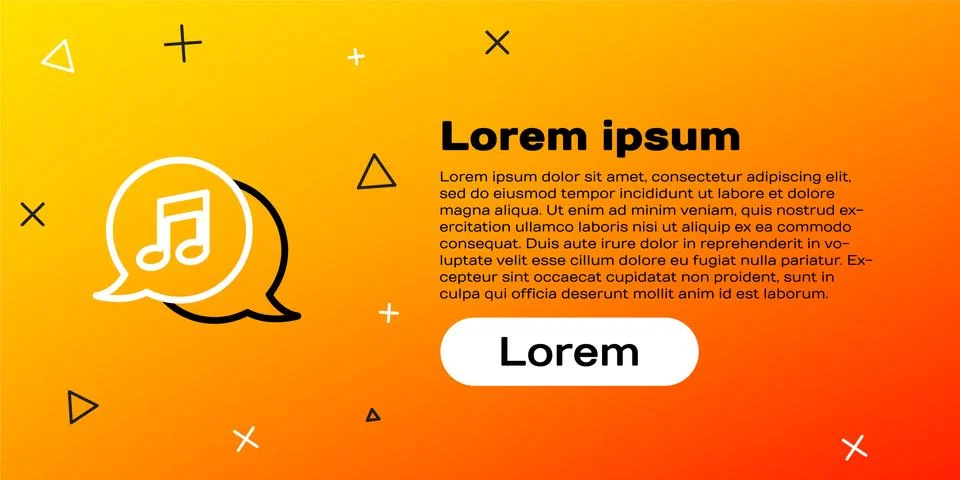 Line Musical note in speech bubble icon isolated on yellow background. Music and Illustrazione stock