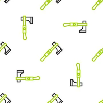 Line Native american tomahawk axe icon isolated seamless pattern on white Stock Illustration