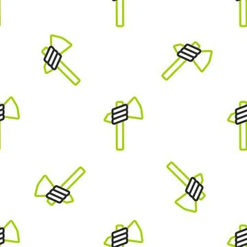 Line Native american tomahawk axe icon isolated seamless pattern on white Stock Illustration