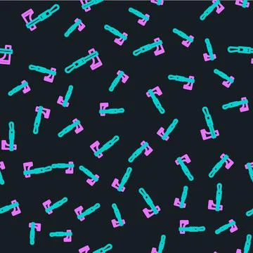 Line Native american tomahawk axe icon isolated seamless pattern on black Illustrazione stock