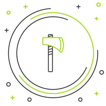 Line Native american tomahawk axe icon isolated on white background. Colorful Stock Illustration