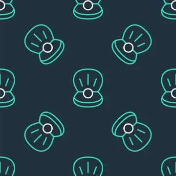 Line Natural open shell with pearl icon isolated seamless pattern on black Stock Illustration