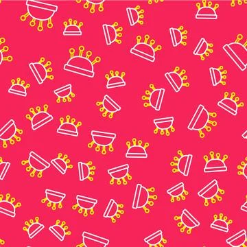 Line Needle bed and needles icon isolated seamless pattern on red background Illustrazione stock