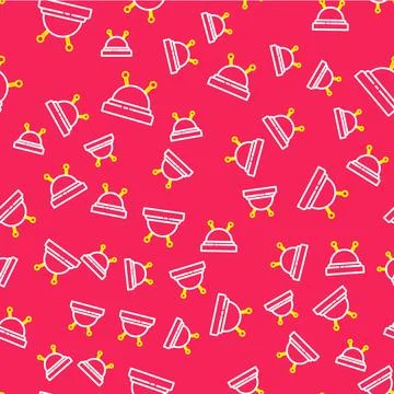 Line Needle bed and needles icon isolated seamless pattern on red backgroun.. 库存插图