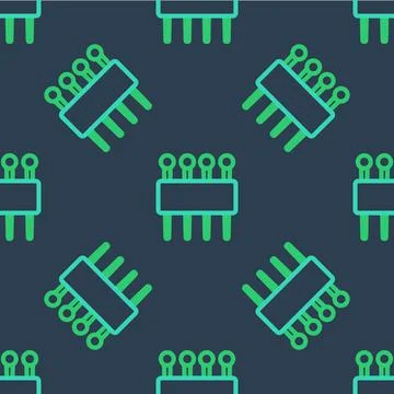 Line Needle for sewing icon isolated seamless pattern on blue background. Tailor Stock Illustration