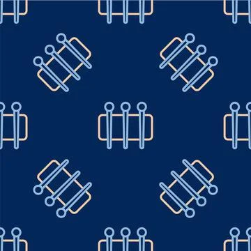 Line Needle for sewing icon isolated seamless pattern on blue background. Tailor Stock Illustration