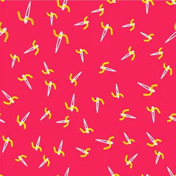 Line Needle for sewing with thread icon isolated seamless pattern on red Stock Illustration
